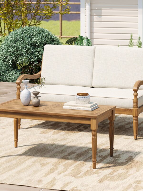 Walker Edison | Outdoor Acacia Wood 2 Piece Loveseat Sofa with Table