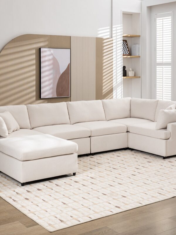 Walker Edison | Classic Modern Modular Sectional Sofa with Ottoman