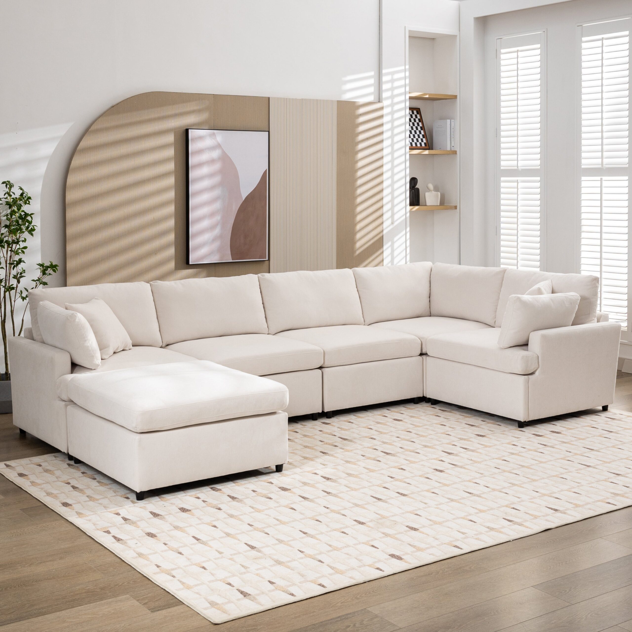 Walker Edison | Classic Modern Modular Sectional Sofa with Ottoman