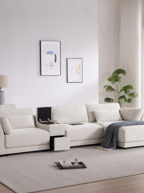Walker Edison | Chenille Sectional Sofa with Storage Console