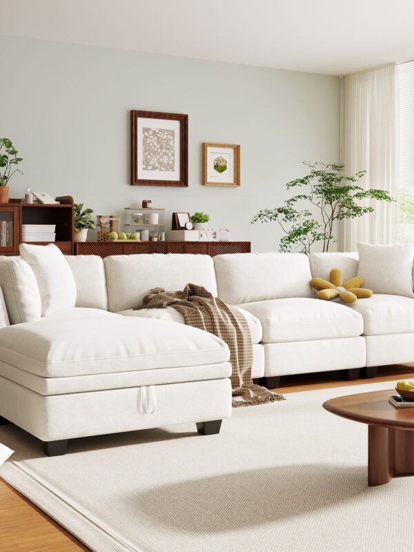 Walker Edison | Modular Sectional Sofa with Removable Storage Ottoman
