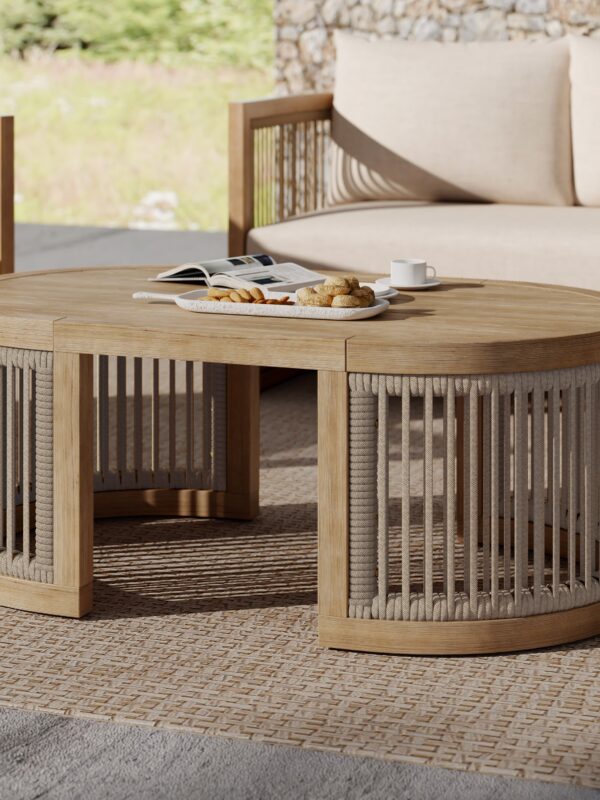 Walker Edison | Outdoor Acacia Wood Oval Coffee Table with Rope
