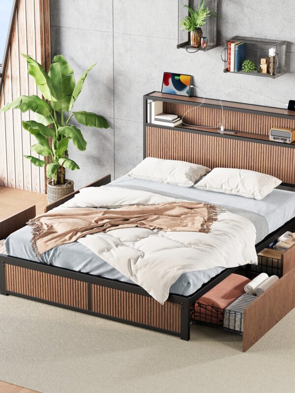 Walker Edison | Fluted Pattern Wood Queen Storage Bedframe