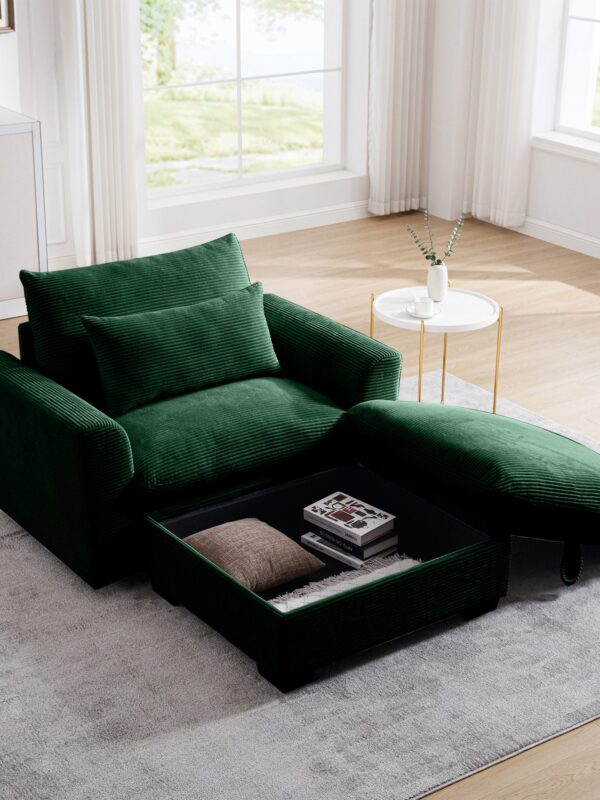 Walker Edison | Corduroy Deep Seat Accent Chair with Storage Ottoman