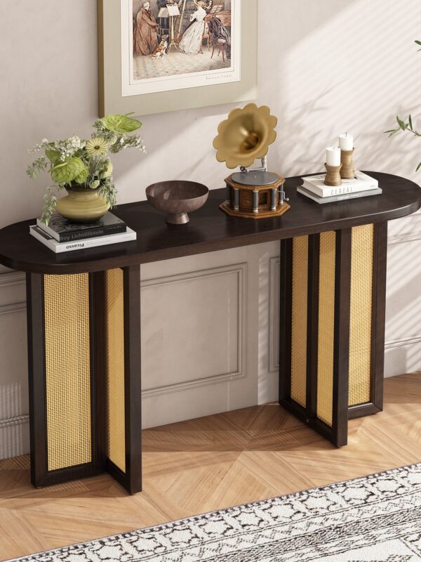 Walker Edison | Farmhouse Rattan Console Table Entryway Table