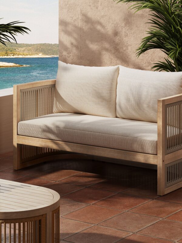 Walker Edison | 54.4'' Outdoor Acacia Wood Loveseat with Cushions