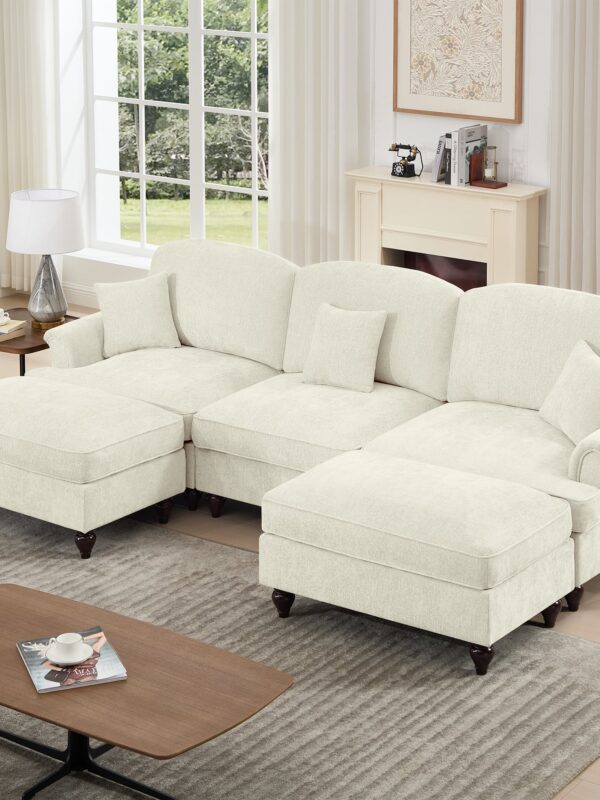 Walker Edison | 2 in 1 Classic Traditional Style Sectional Sofa with Removable Ruffles Pleats Skirts