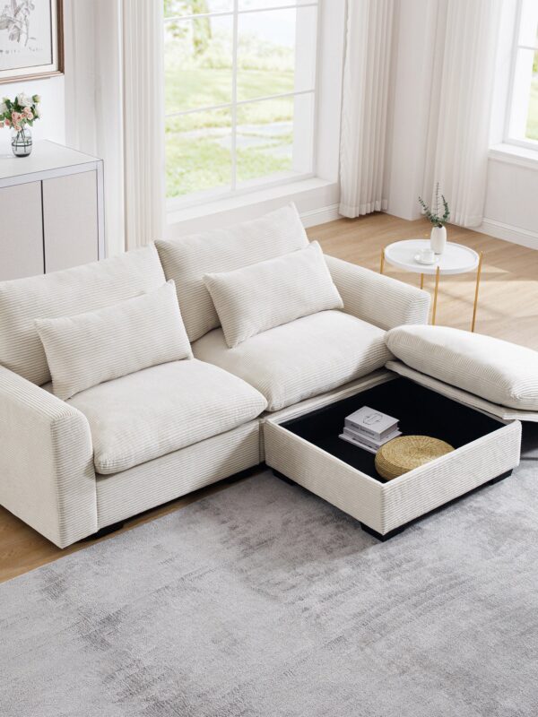 Walker Edison | Beige Corduroy Cloud Modular Loveseat with Storage Ottoman