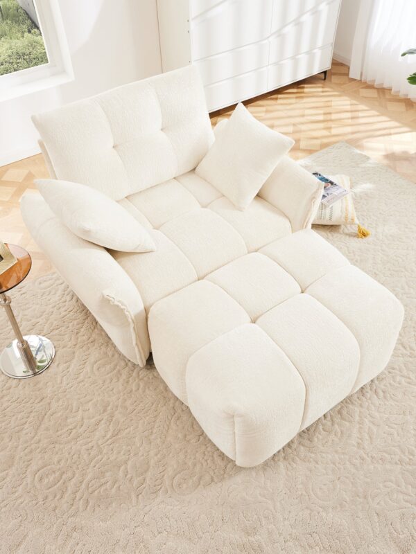 Walker Edison | Modern Tufted Ergonomic White Chenille Accent Chair with Ottoman Set