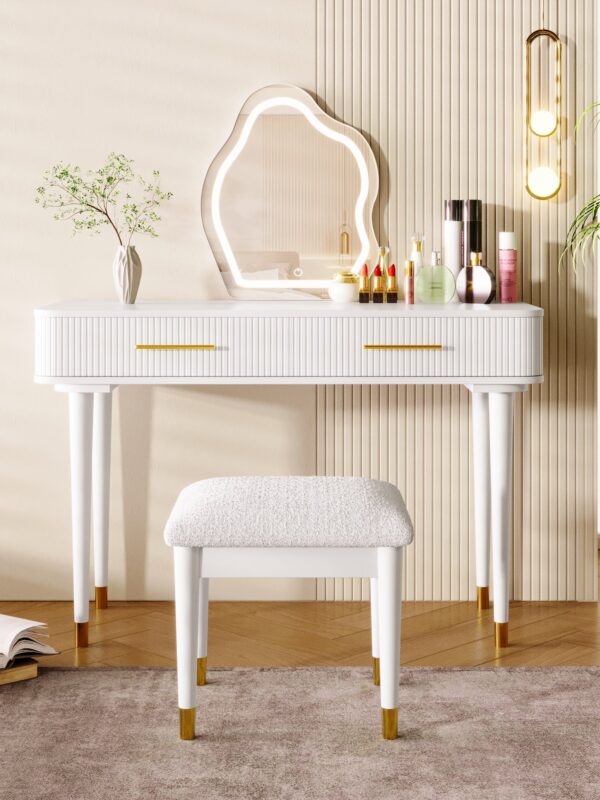 Walker Edison | Modern Vanity Table Set with Cloud Shape Touch Screen Lighted Mirror