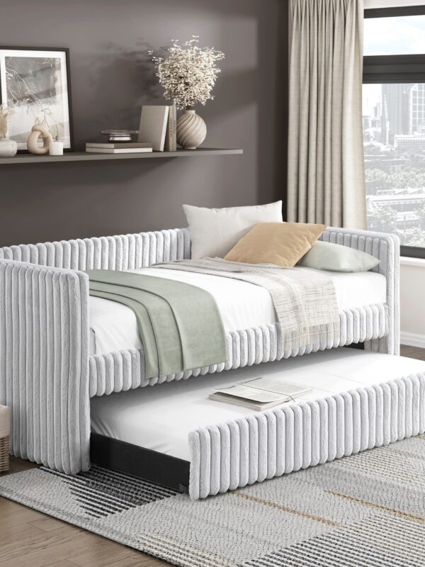 Walker Edison | Upholstered Corduroy Daybed with Trundle