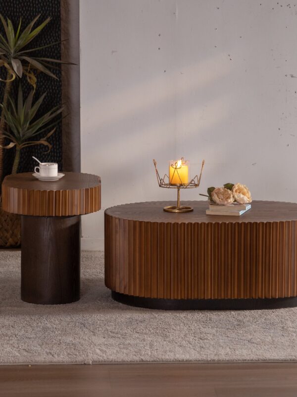 Walker Edison | Modern Fluted Round Nesting Coffee Table Set of 2