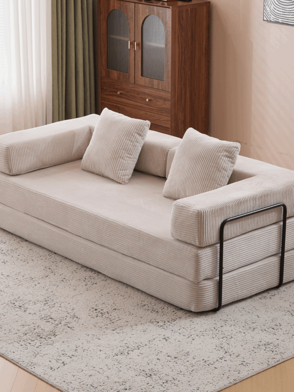 Walker Edison | Futon Corduroy Floor Sofa Bed with Pillows