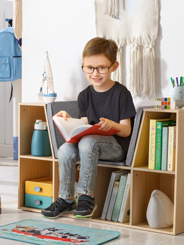 Walker Edison | Modern 6 Cubby Natural Wood Reading Nook Bench