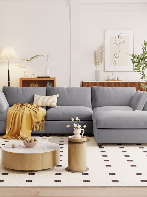 Walker Edison | Grey Convertible Sectional Sofa with Reversible Chaise