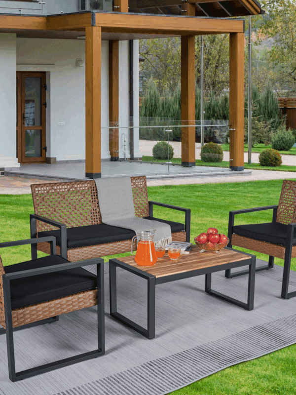 Walker Edison | Outdoor Wicker 4-Piece Patio Furniture Set