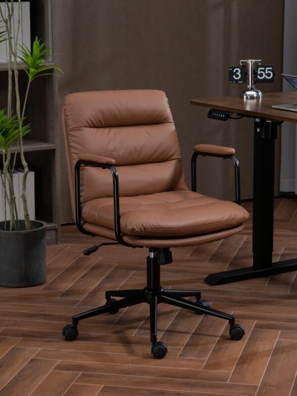 Walker Edison | Brown Ergonomic Faux Leather Desk Rolling Swivel Chair