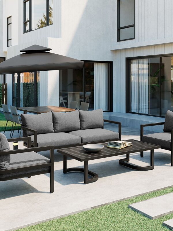 Walker Edison | Outdoor Patio Steel 4 Piece Sofa Set