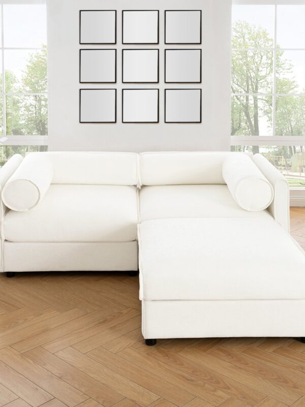 Walker Edison | Stylish Modern Chenille Loveseat Sofa with Ottoman Storage