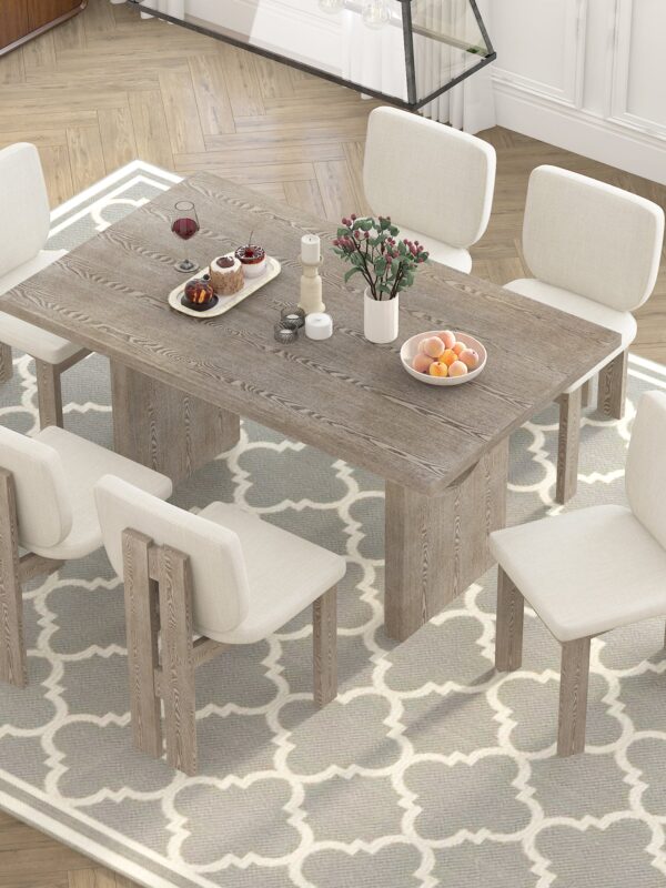 Walker Edison | Natural Wood Wash 7-Piece Retro Dining Set with 6 Upholstered Chairs