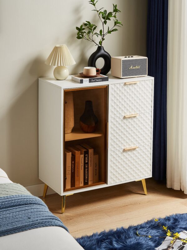 Walker Edison | Modular Modern Fashion Style Accent Cabinet with Tempered Glass Doors