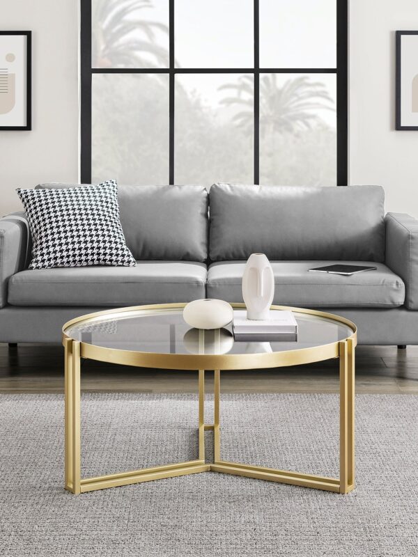 Glam Round Glass and Metal Tri-Leg Coffee Table