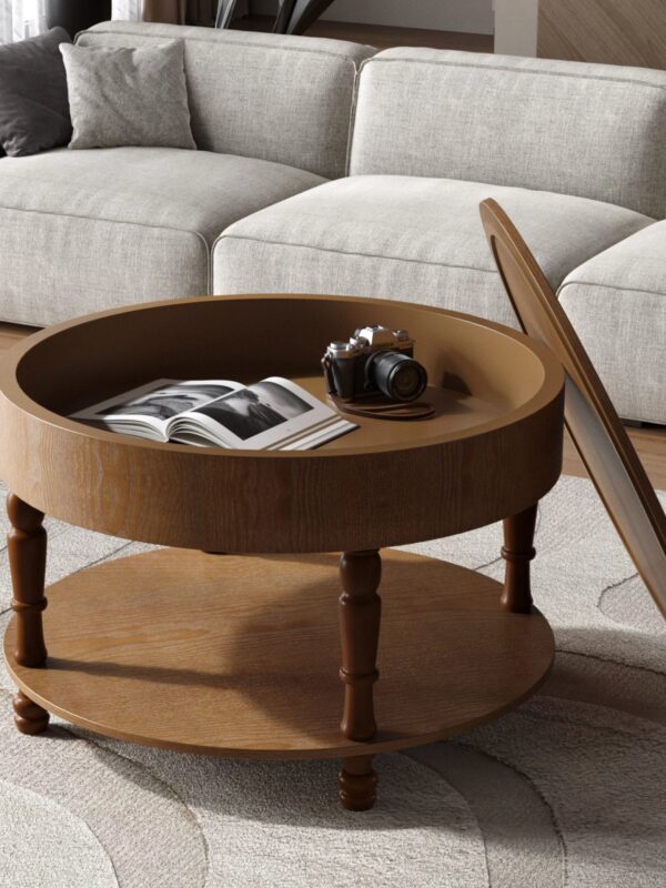 Walker Edison | Elevated Traditional 31.5' Round Coffee Table with Dual Storage