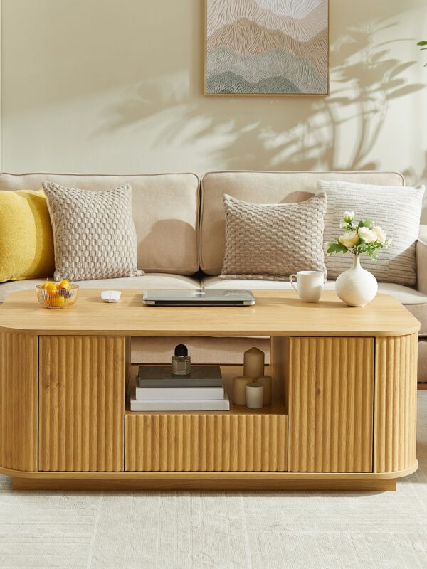 Walker Edison | Reeded Modern Curve Design Storage Coffee Table
