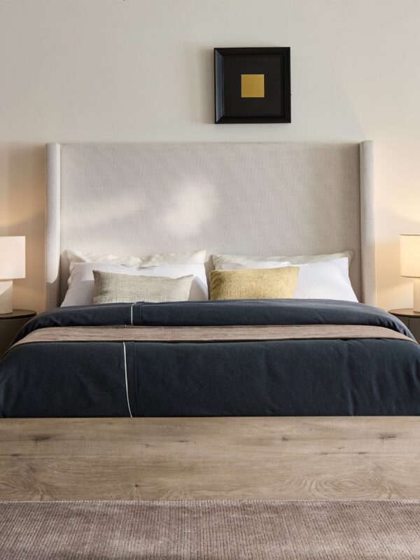 Walker Edison | Shelton 54' Queen Upholstered Wingback Bed and Wood Base
