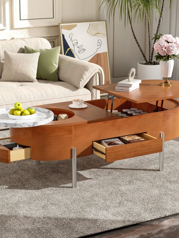 Walker Edison | Modern Lift Top Coffee Table with Marble Pattern Tray and Storage