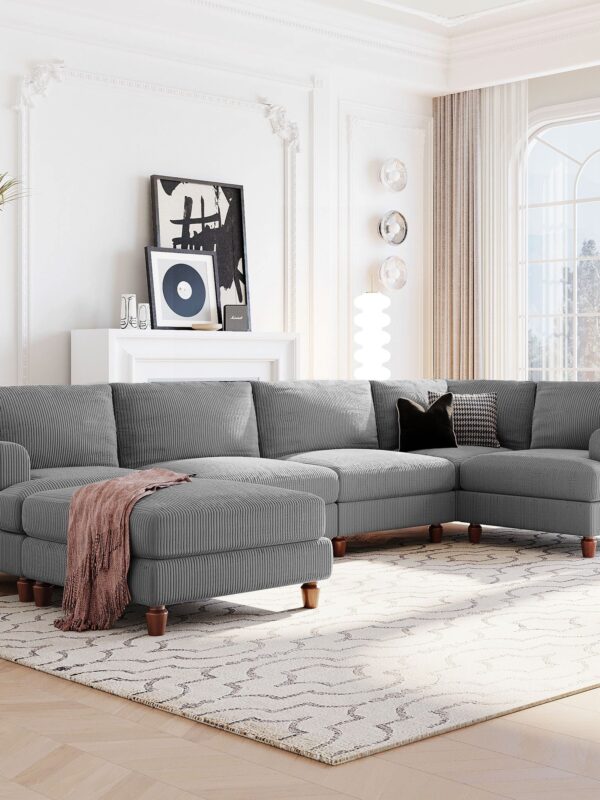 Walker Edison | Corduroy Modular Sectional Sofa with Ottoman