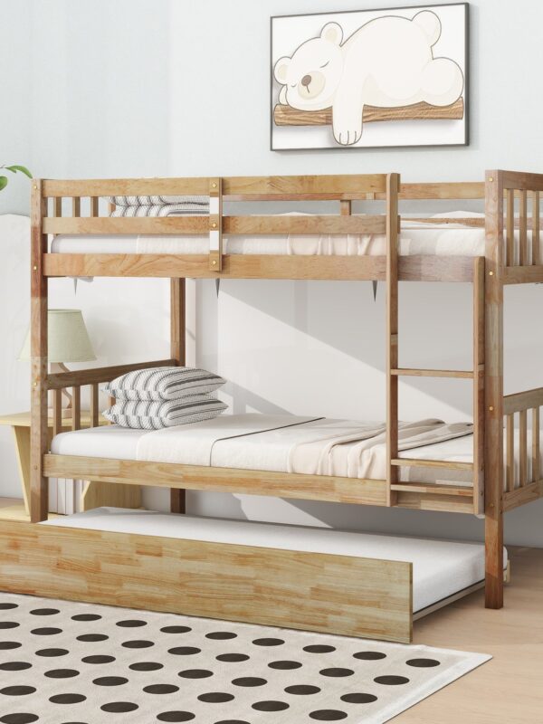 Walker Edison | Convertible Twin Over Twin Bunk Bed with Trundle with Ladder Sleeps 3