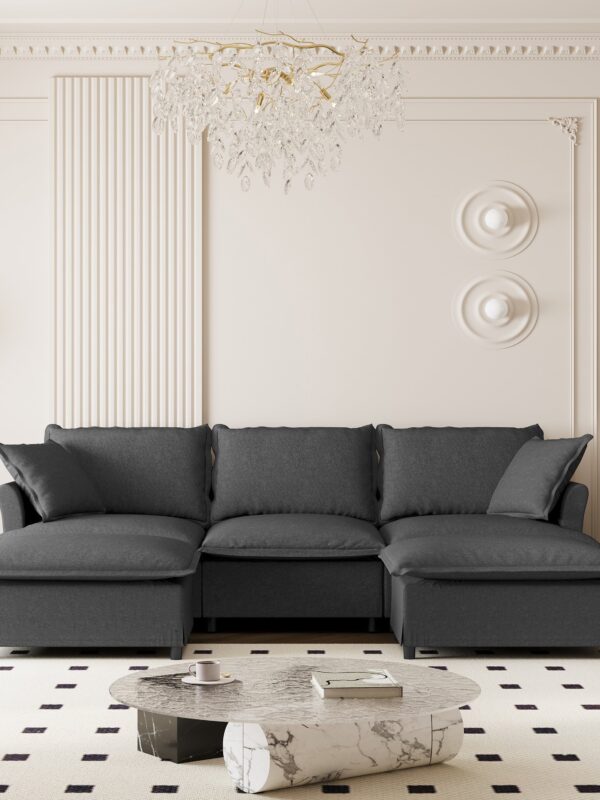 Walker Edison | Modern Cloud Sleeper Sectional Sofa with Ottoman