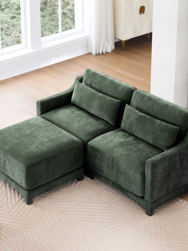 Walker Edison |Ergonomic Design Green Chenille Loveseat Sofa with Ottoman