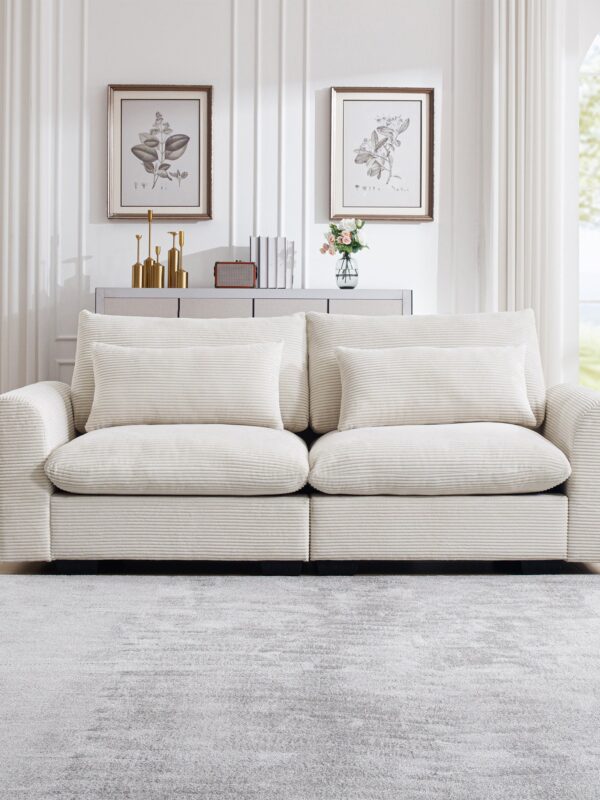 Walker Edison | Beige Corduroy Deep Seat Loveseat Couch