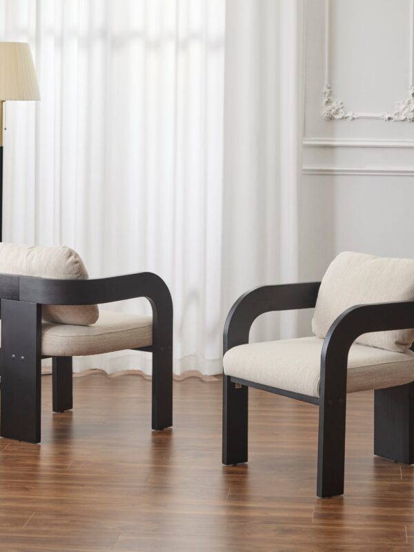 Black 2 Pack Dining Chairs with Pillow Back and Solid Wood Frame