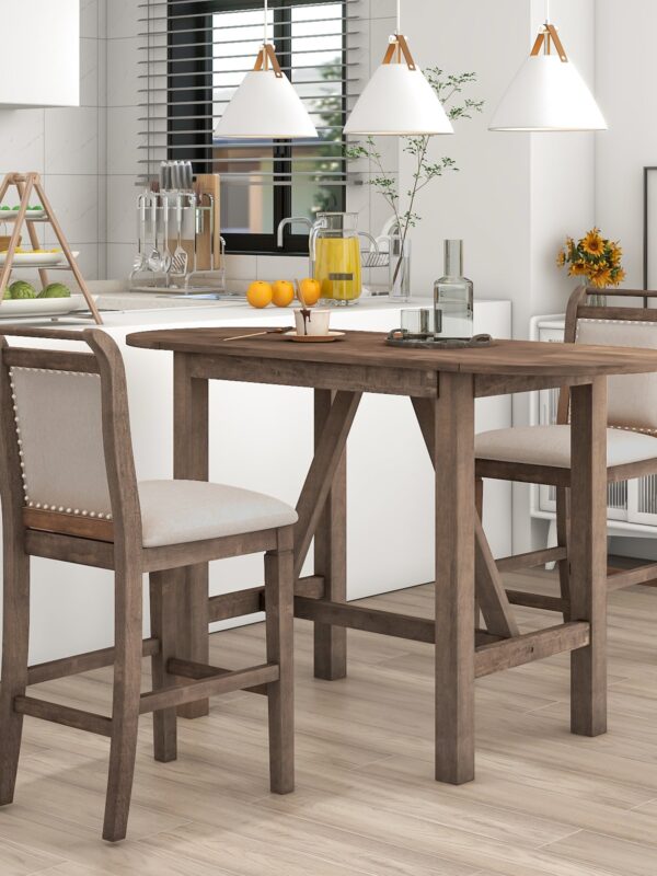 Walker Edison | 3-Piece Wood Counter Height Drop Leaf Dining Table Set with Chairs