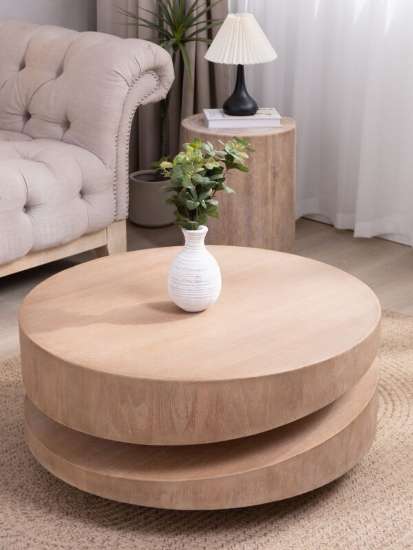 Walker Edison | Modern Natural Finish 31 in Round Wood Coffee Table