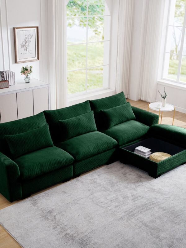 Walker Edison | Corduroy Sectional Sofa with Storage Ottoman