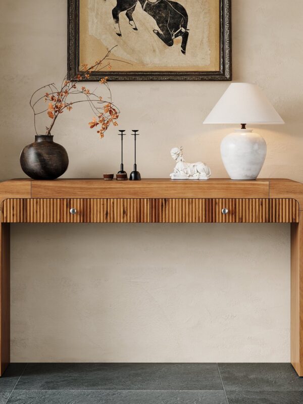 Walker Edison | Entryway Fluted Curve Design Console/Desk Table with Drawers