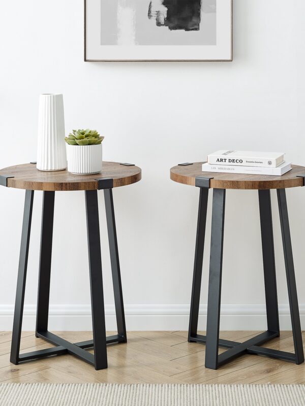 2 Piece Metal Wrap Faux Rustic Side Table
