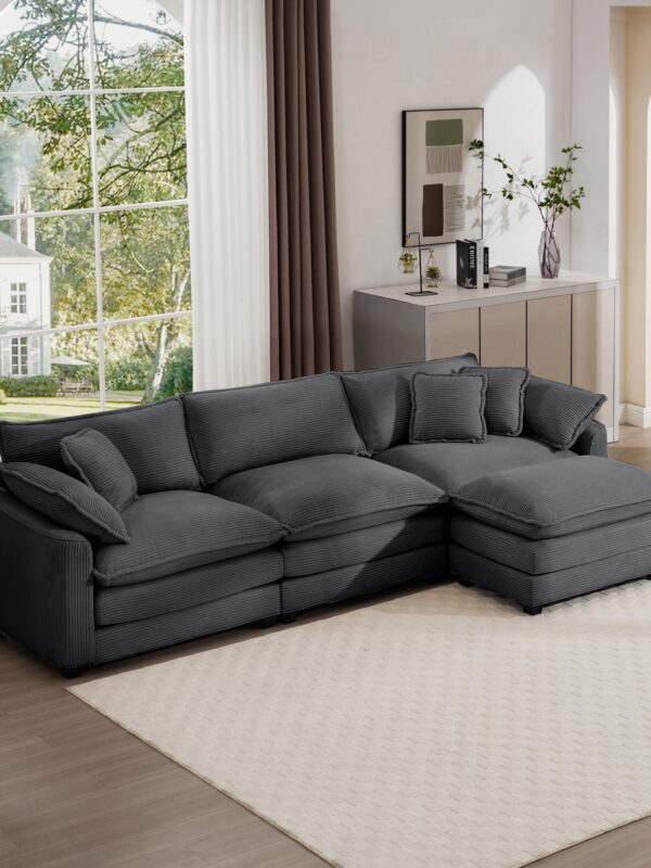 Walker Edison | Corduroy Cloud Plush Sectional Sofa with Ottoman