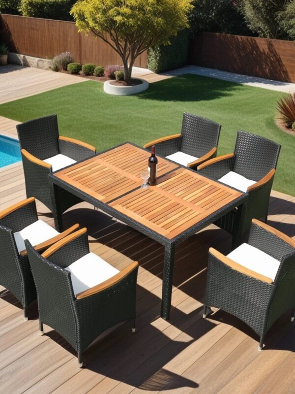 Walker Edison | 7 piece Outdoor Patio Wicker Dining Set Patio