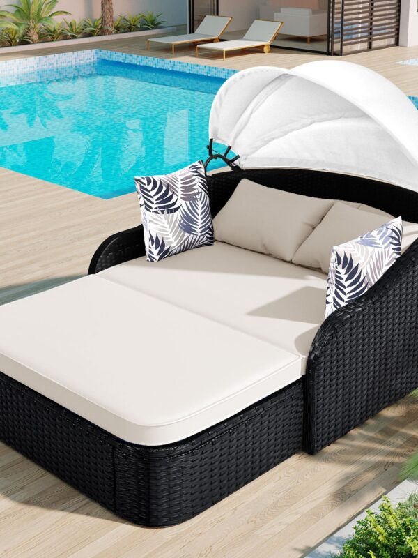 Walker Edison | Sleek Outdoor Sunbed with Adjustable Canopy