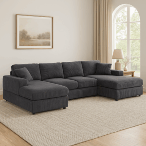 Walker Edison | Coastal Grey Corduroy Double-Chaise Cloud Sectional Sofa