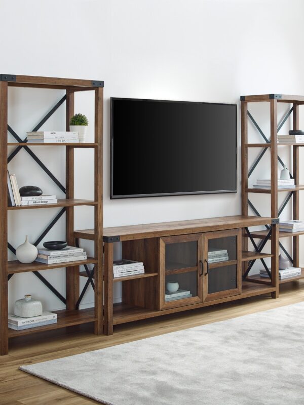 Metal X Accent Wall with 70" Glass Door TV Console