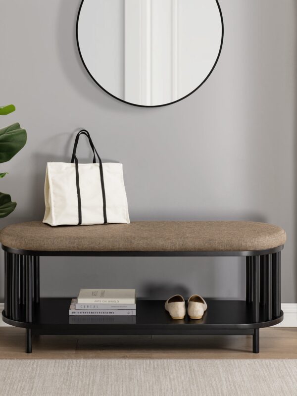 Scandi Upholstered-Top Storage Bench with Lower Shelf