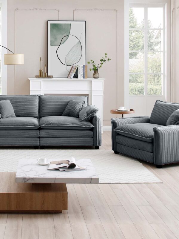 Walker Edison | Corduroy Cloud Loveseat Sofa Set