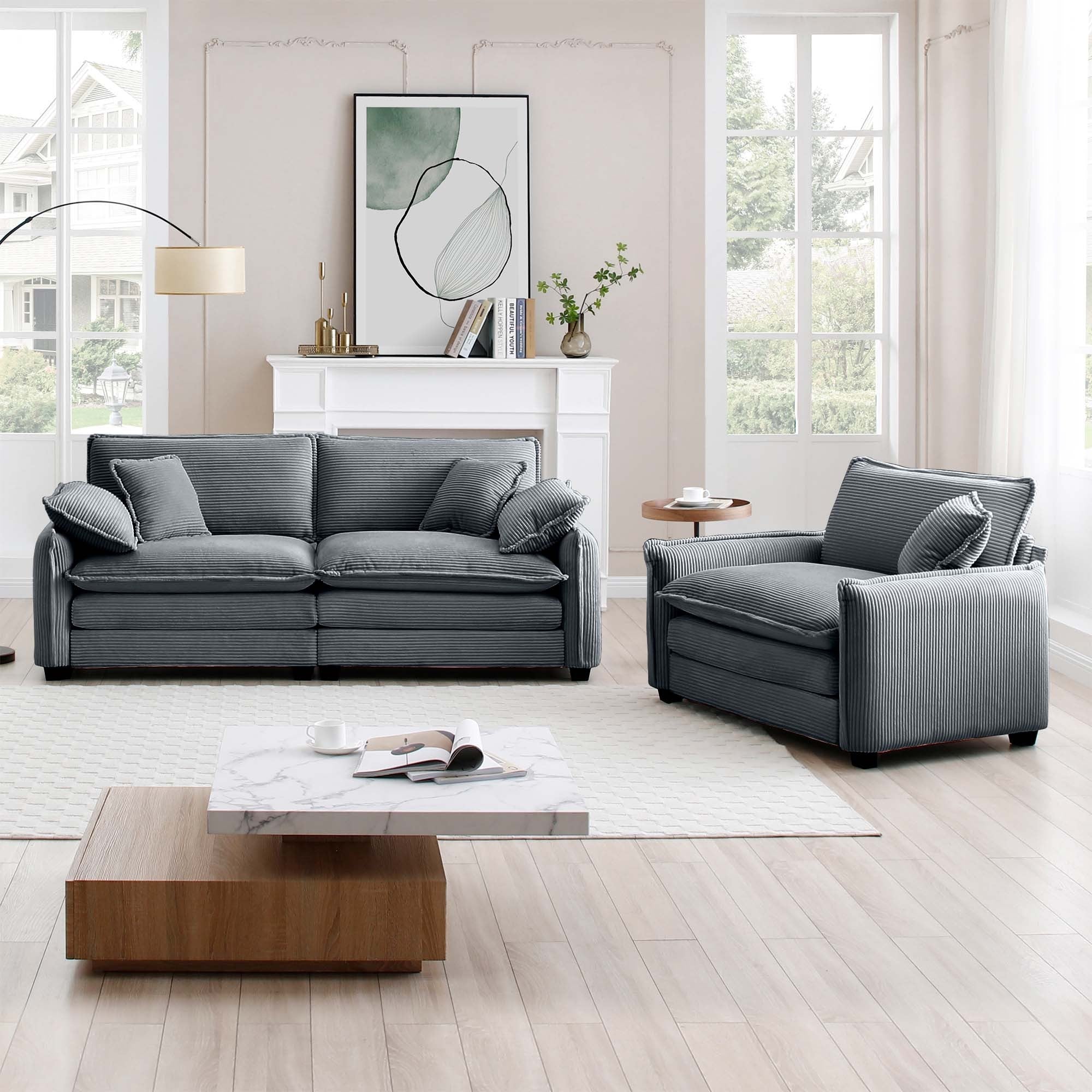 Walker Edison | Corduroy Cloud Loveseat Sofa Set