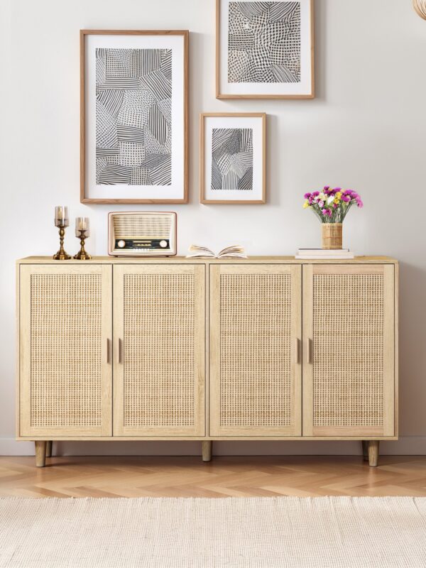 Walker Edison | Modern 4-Door Rattan Storage Sideboard TV Stand